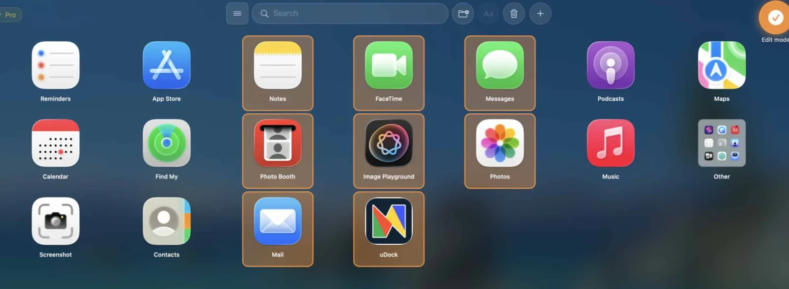 Multiple applications selected in AppGrid Edit mode with the create-folder control visible