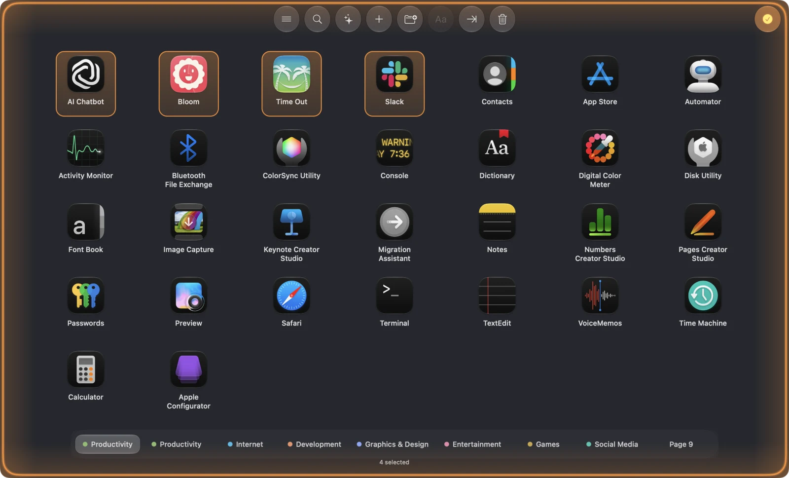 Four applications selected in AppGrid Edit mode