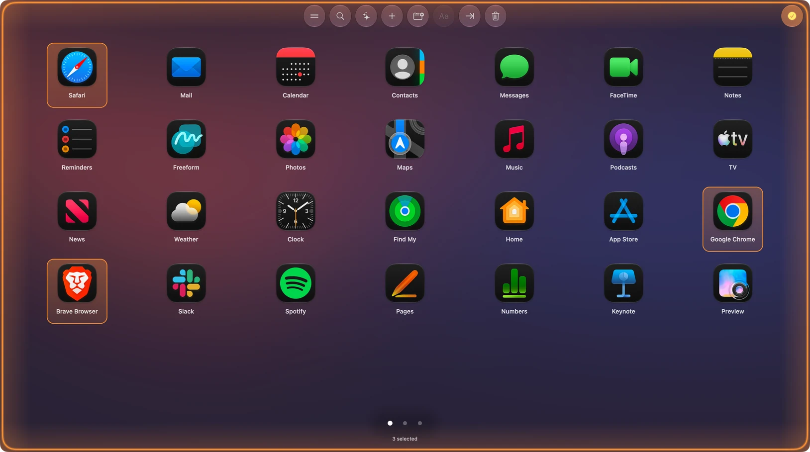 Safari, Chrome and Brave selected together in AppGrid’s edit mode